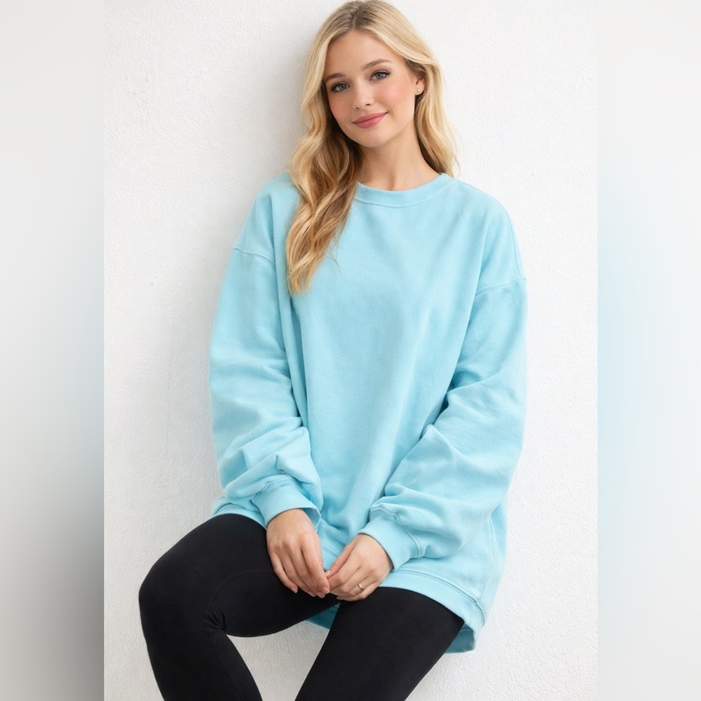 AERIE Real Crew Oversized Sweatshirt Aqua S NWT